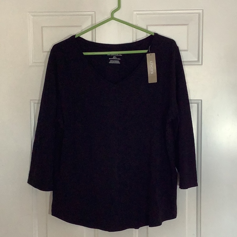 Chico’s Size 2 Ultimate Tee, 3/4 Sleeve, Black